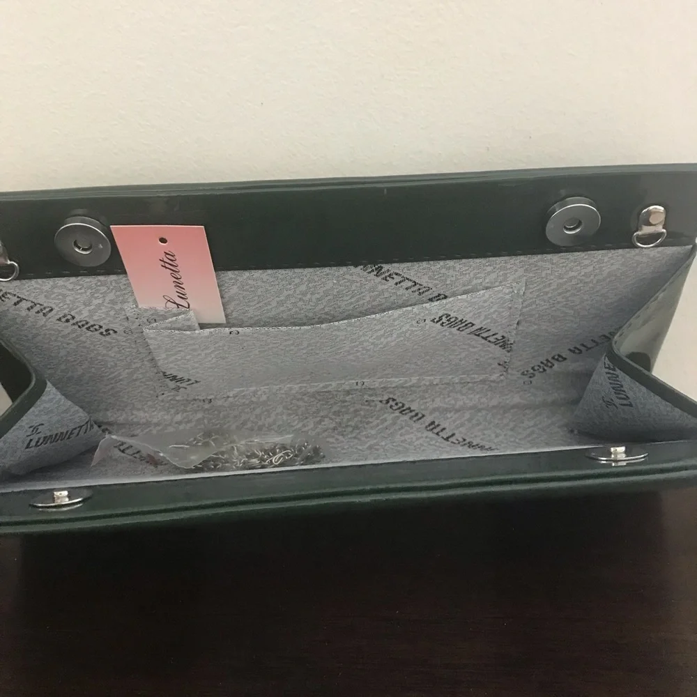 New Patent Clutch Rhinestones Dark Green Purse‎